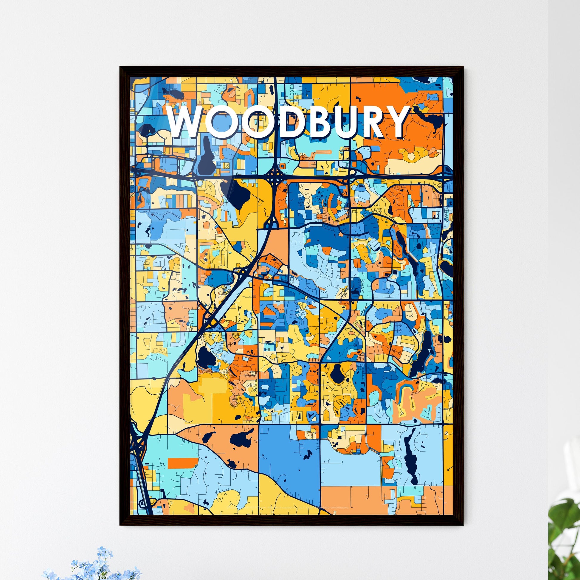 WOODBURY MINNESOTA Vibrant Colorful Art Map Poster Blue Orange