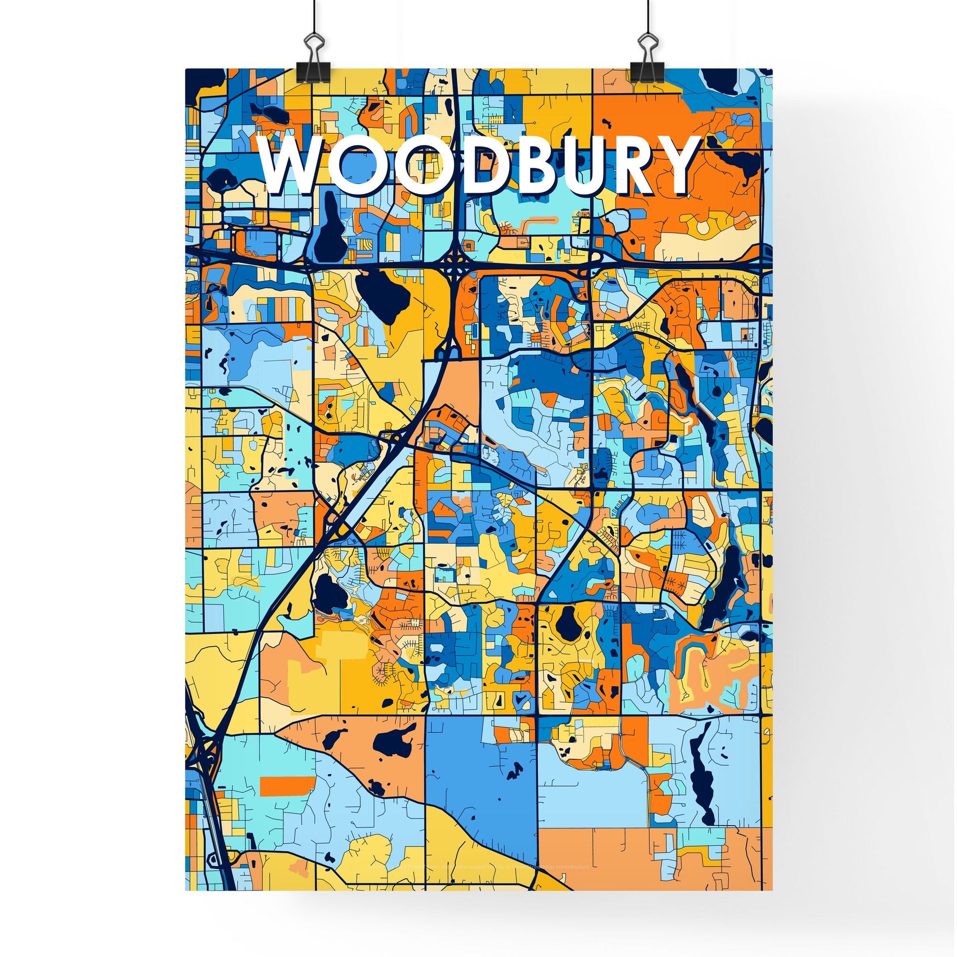 WOODBURY MINNESOTA Vibrant Colorful Art Map Poster Blue Orange