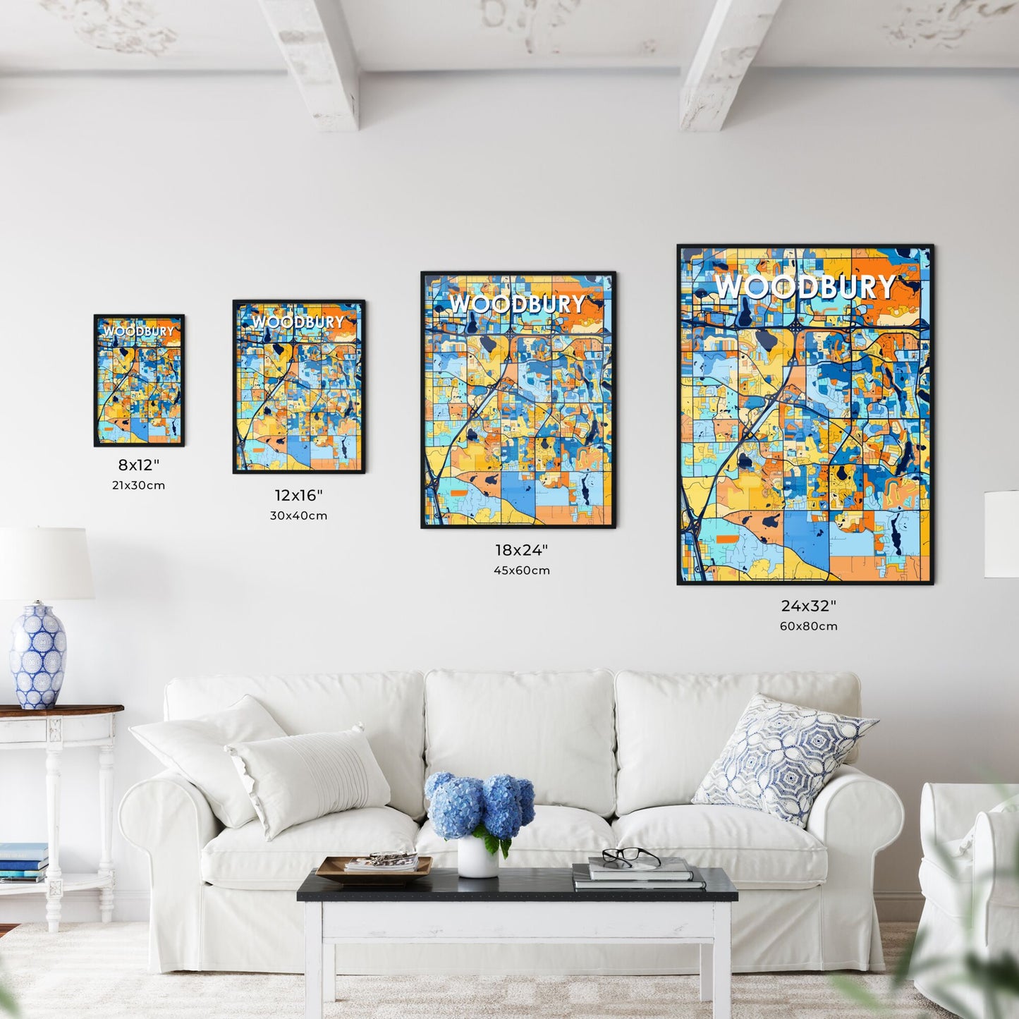 WOODBURY MINNESOTA Vibrant Colorful Art Map Poster Blue Orange