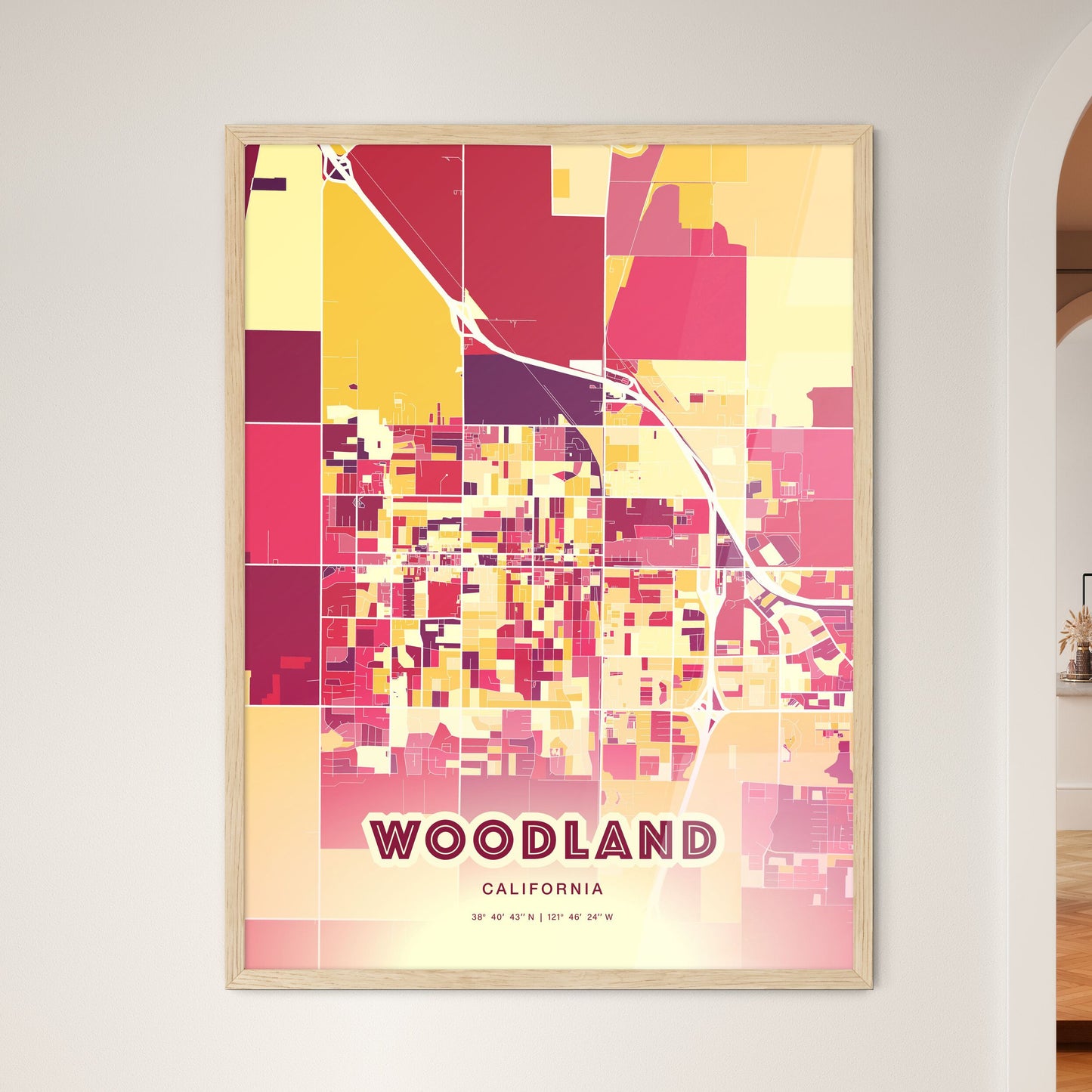 Colorful Woodland California Fine Art Map Hot Red