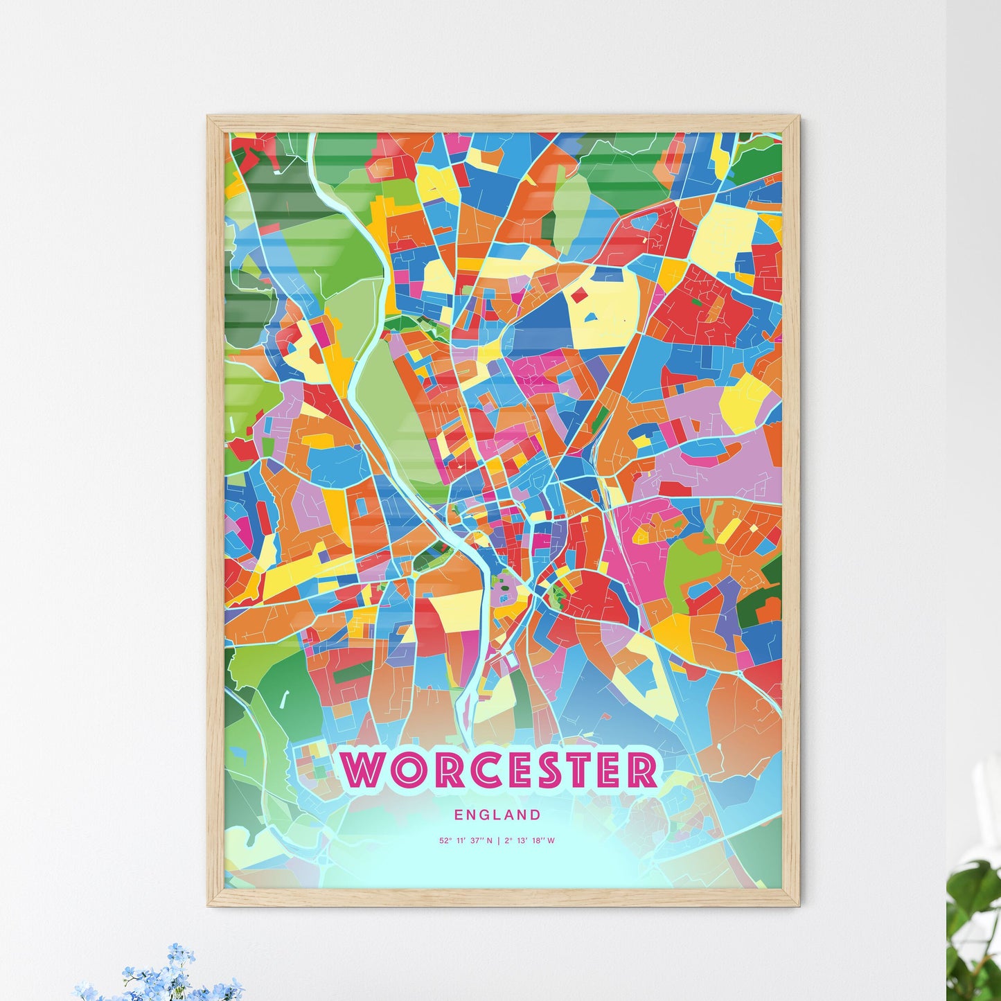 Colorful Worcester England Fine Art Map Crazy Colors