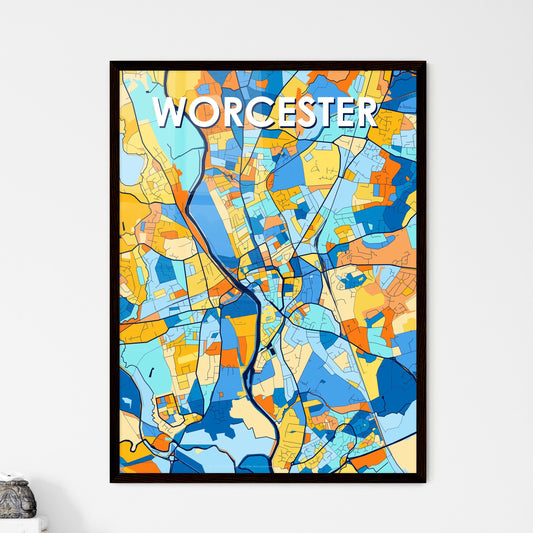 WORCESTER ENGLAND Vibrant Colorful Art Map Poster Blue Orange