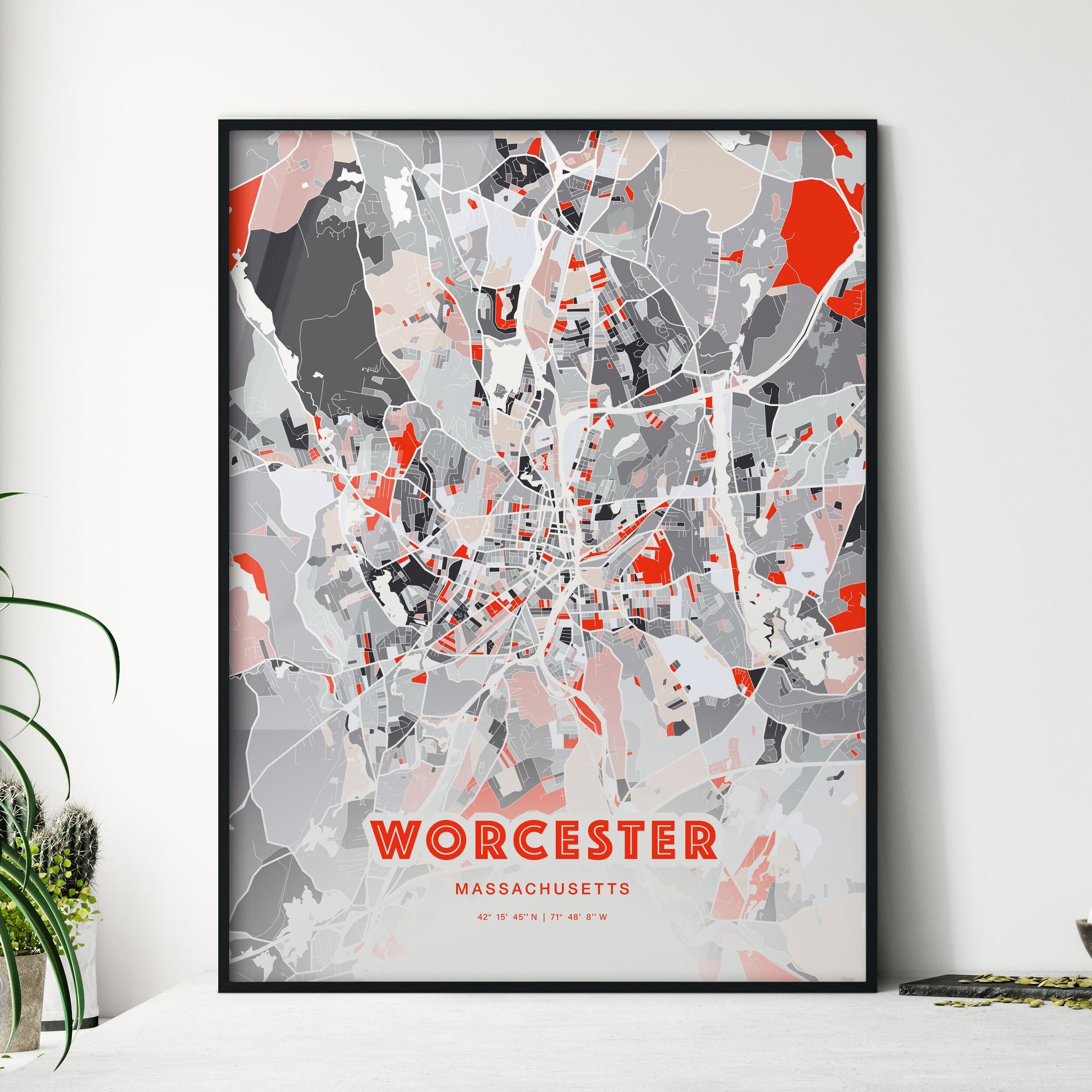 Colorful Worcester Massachusetts Fine Art Map Modern Expressive