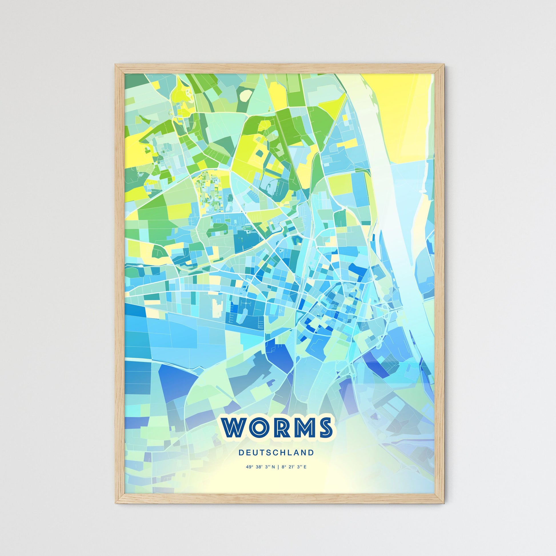 Colorful Worms Germany Fine Art Map Cool Blue