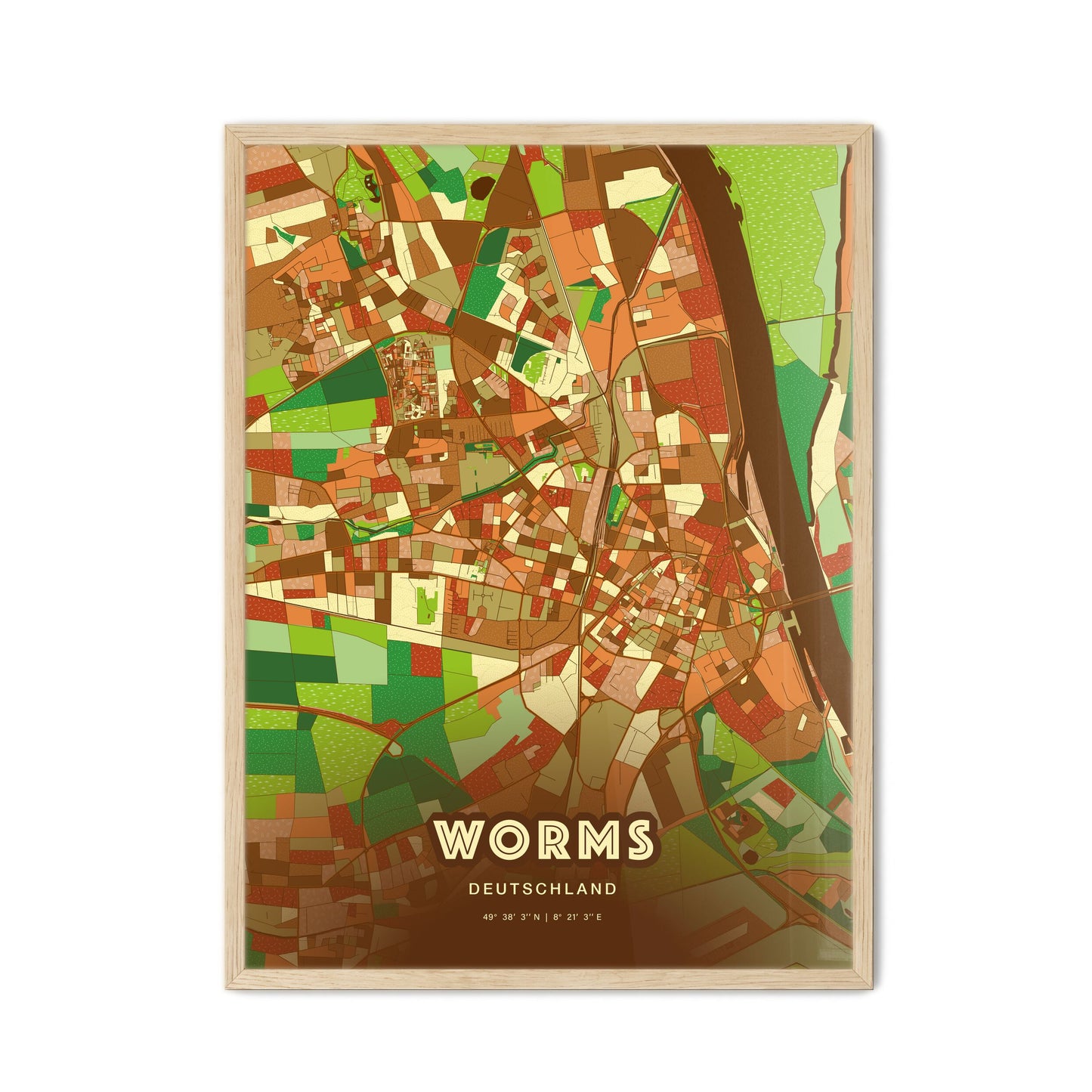 Colorful Worms Germany Fine Art Map Farmhouse