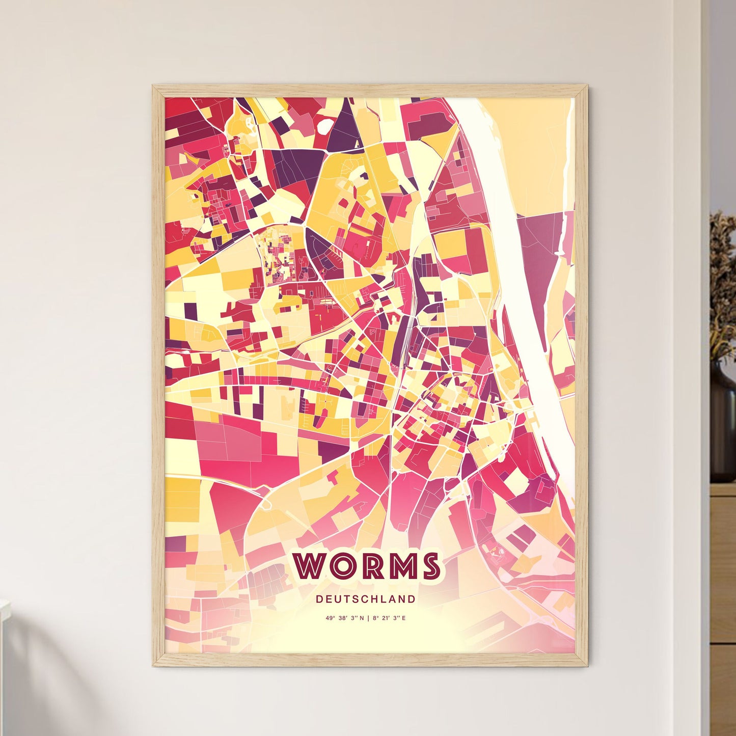Colorful Worms Germany Fine Art Map Hot Red