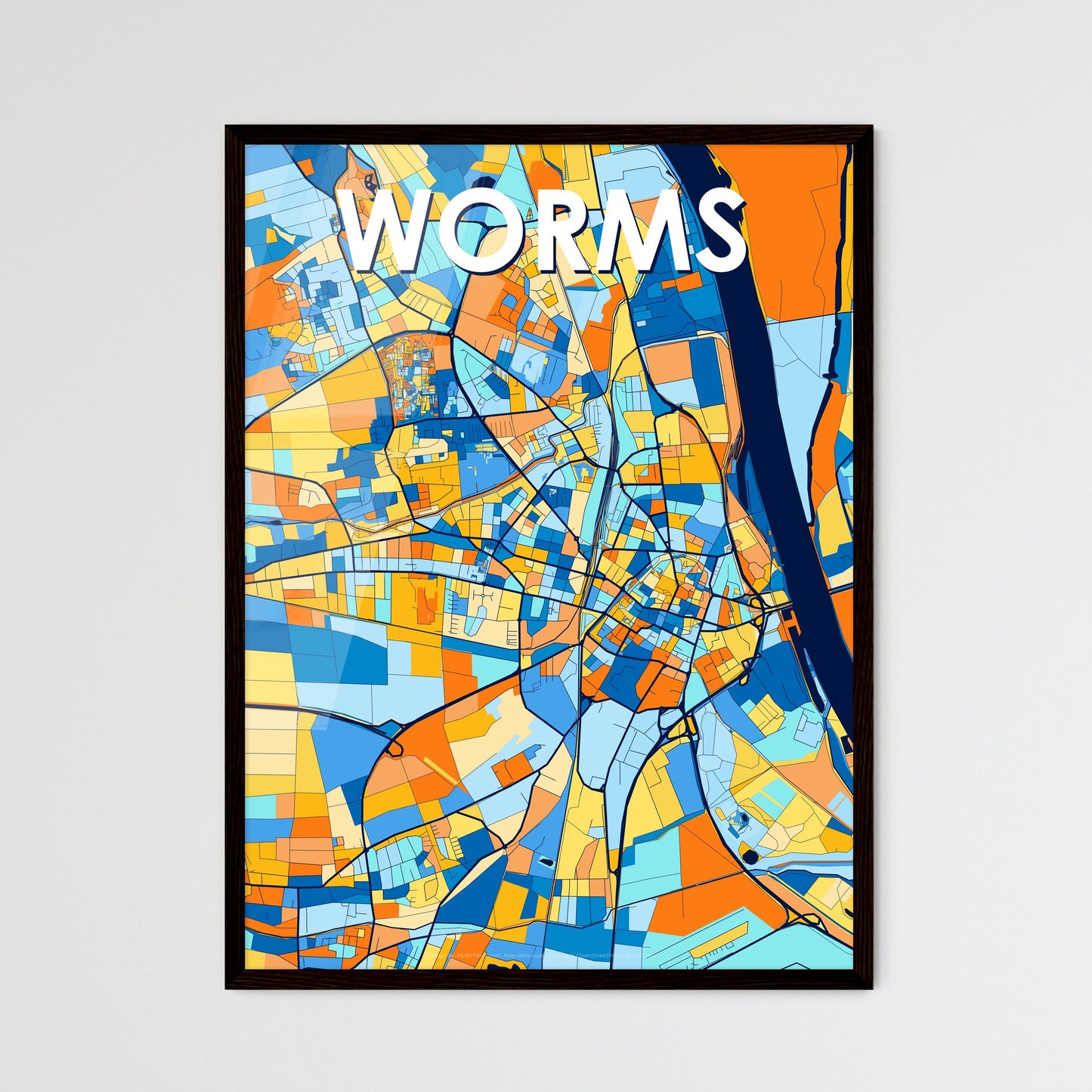 WORMS GERMANY Vibrant Colorful Art Map Poster Blue Orange