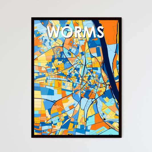 WORMS GERMANY Vibrant Colorful Art Map Poster Blue Orange