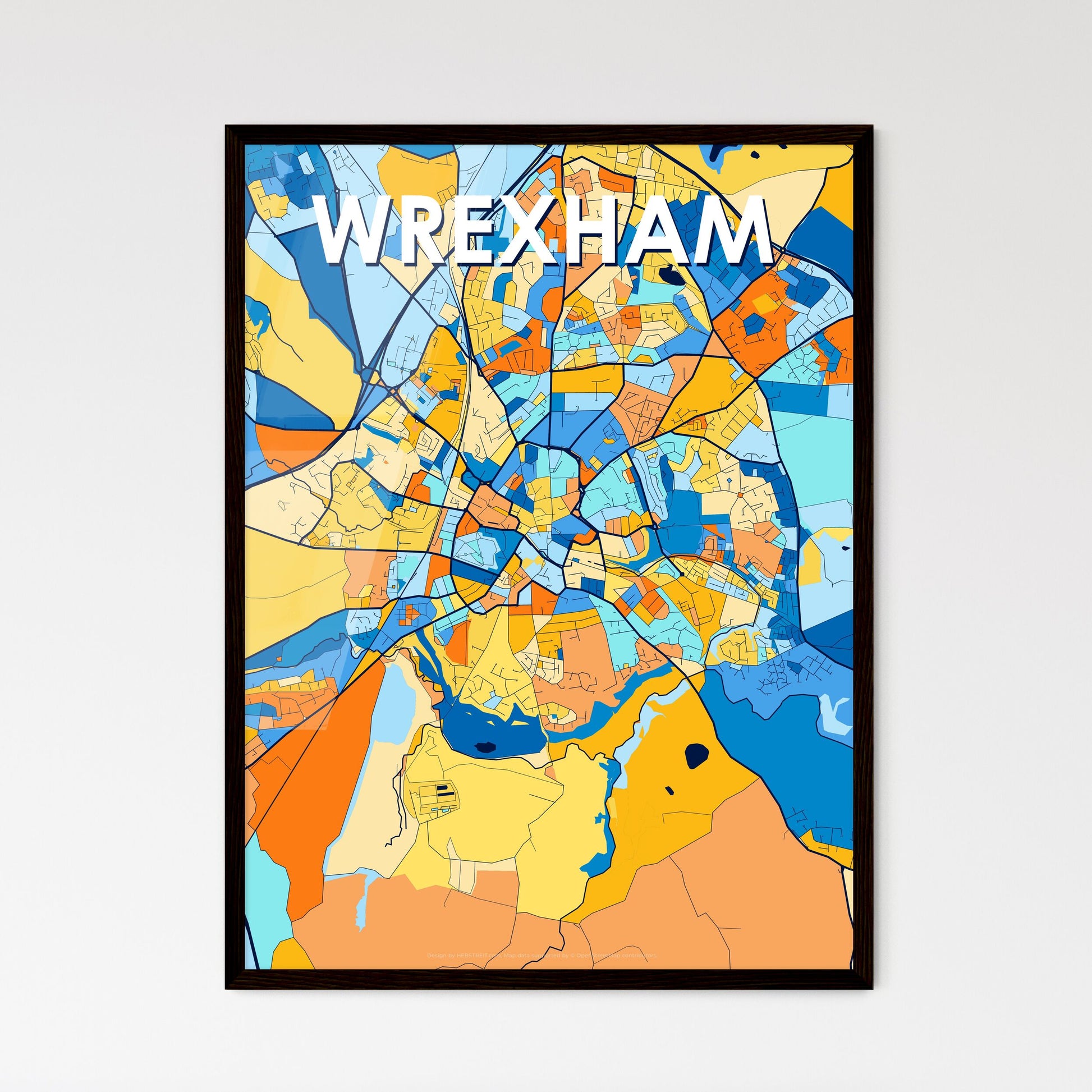 WREXHAM WALES Vibrant Colorful Art Map Poster Blue Orange