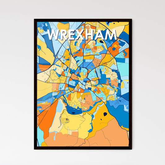 WREXHAM WALES Vibrant Colorful Art Map Poster Blue Orange