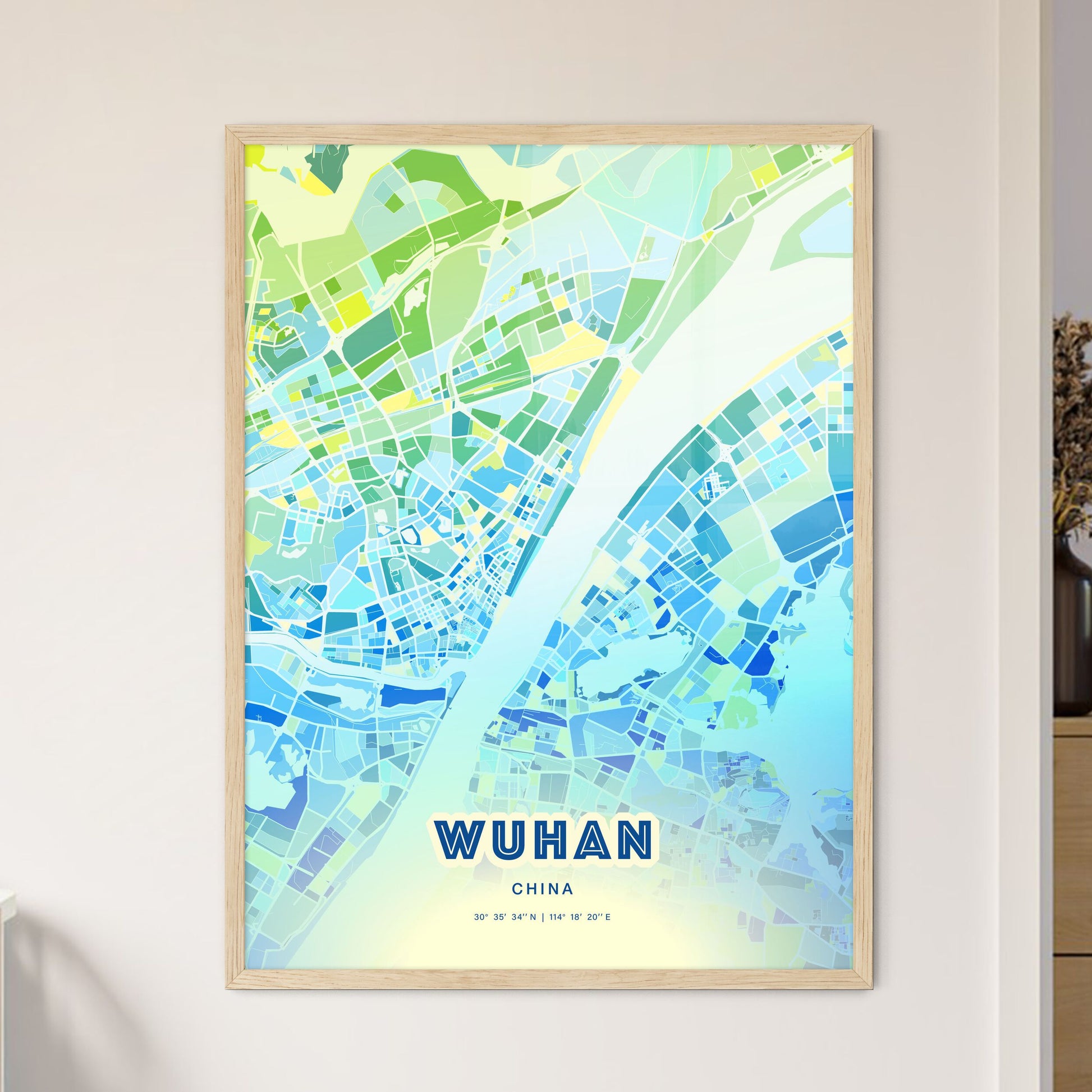 Colorful Wuhan China Fine Art Map Cool Blue