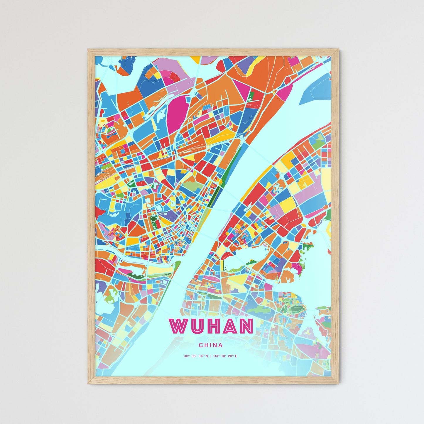 Colorful Wuhan China Fine Art Map Crazy Colors