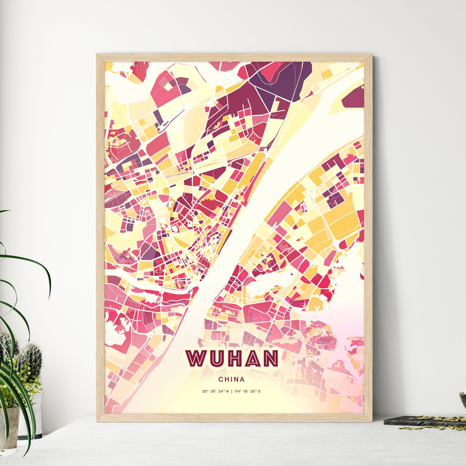 Colorful Wuhan China Fine Art Map Hot Red