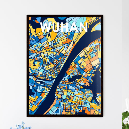 WUHAN CHINA Vibrant Colorful Art Map Poster Blue Orange