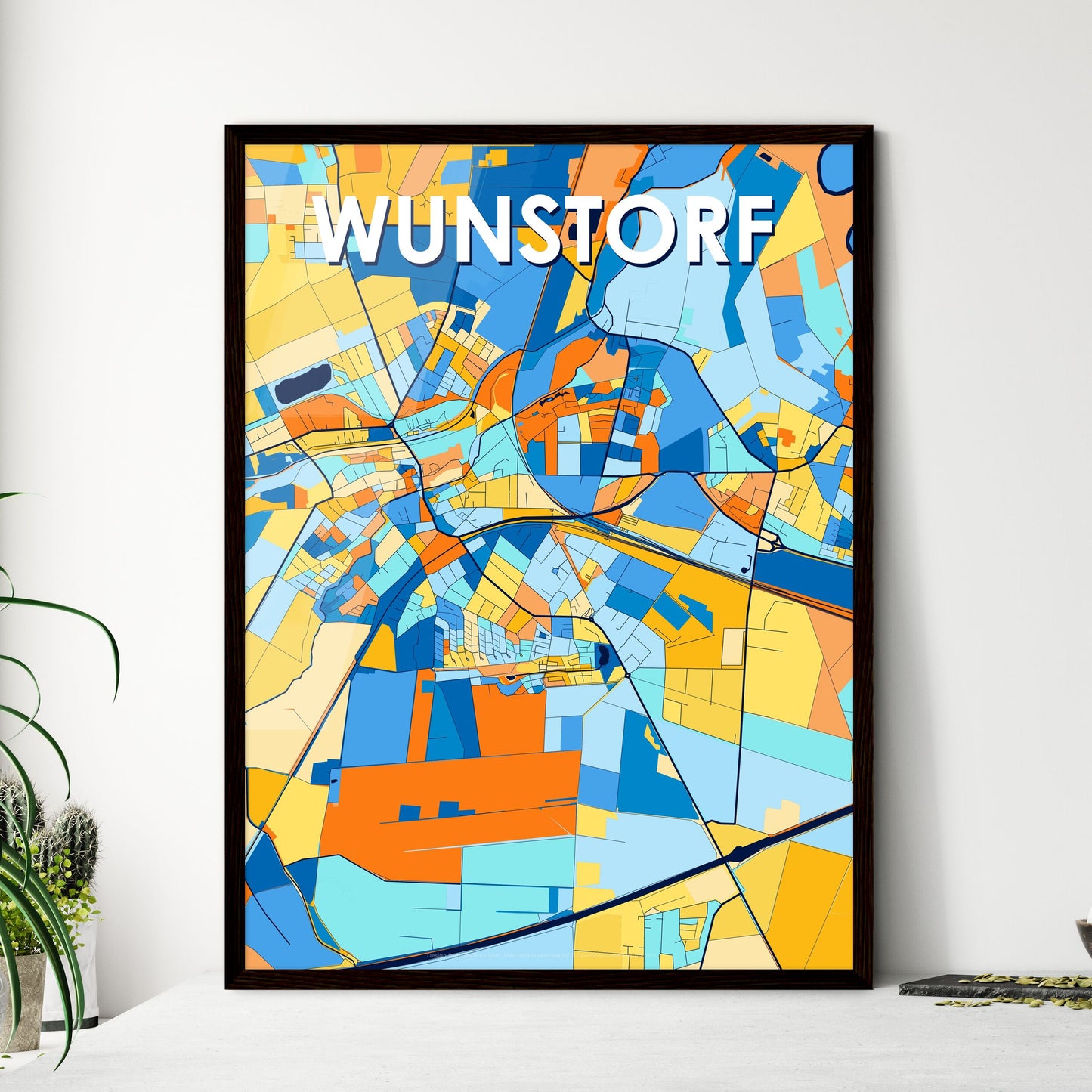 WUNSTORF GERMANY Vibrant Colorful Art Map Poster Blue Orange