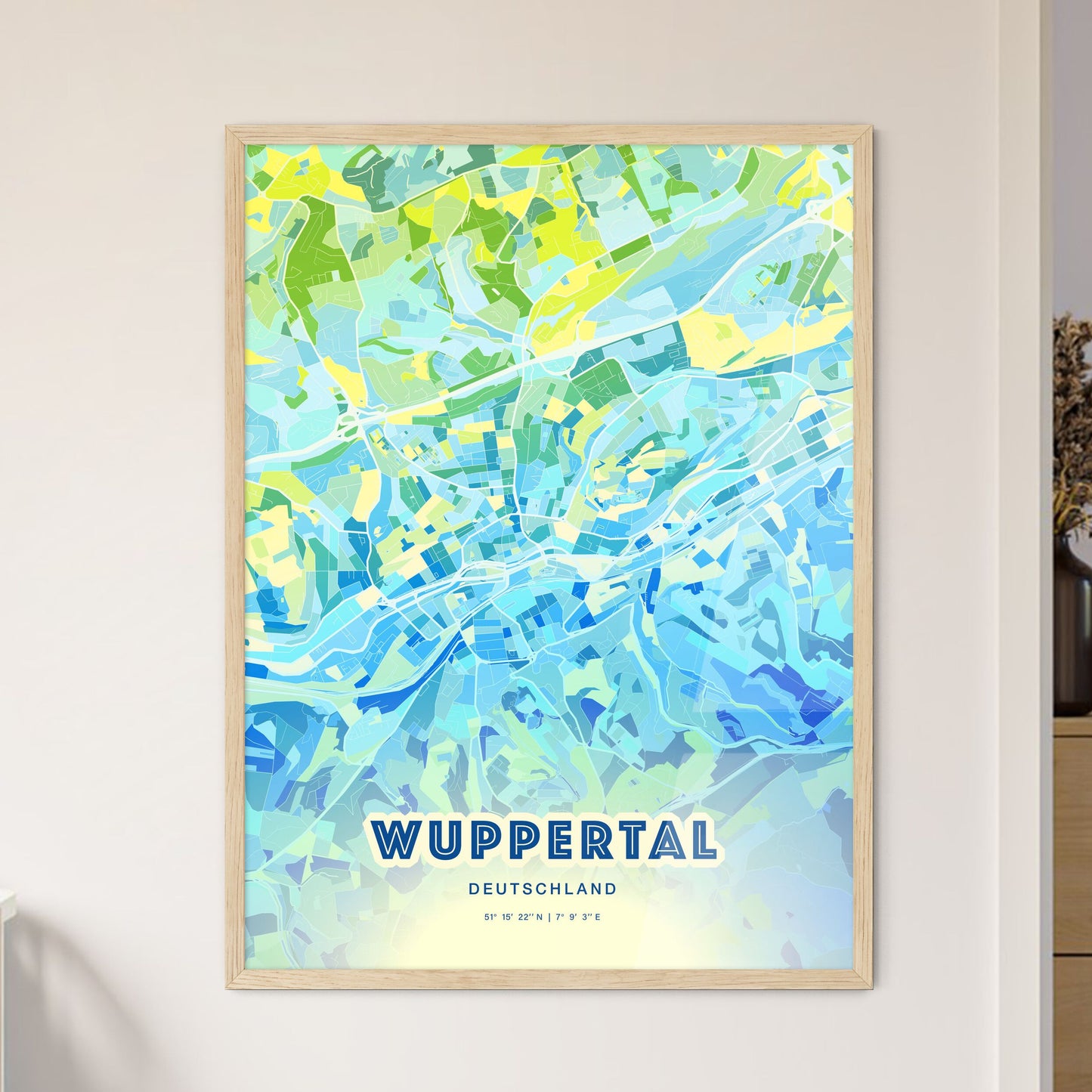 Colorful Wuppertal Germany Fine Art Map Cool Blue