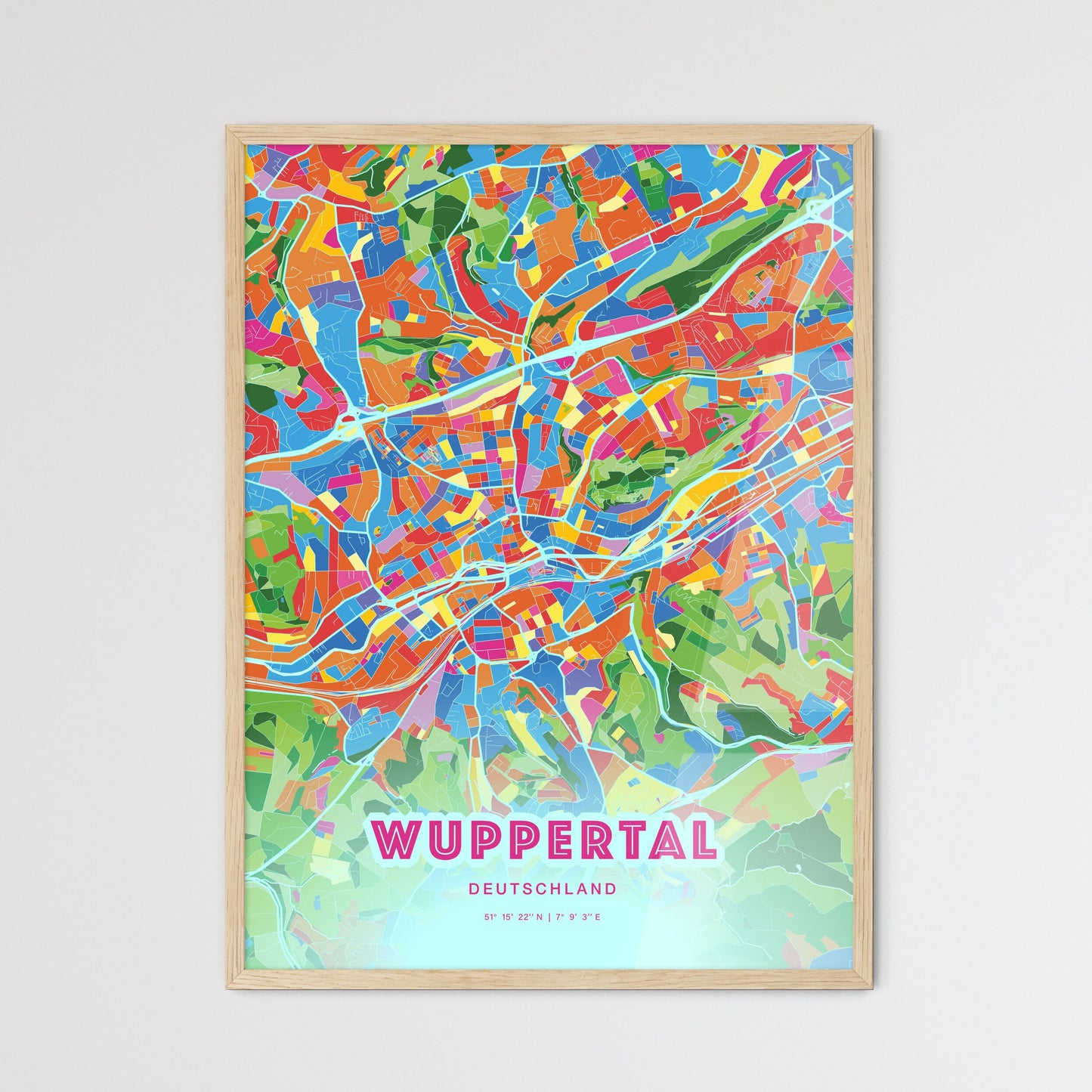 Colorful Wuppertal Germany Fine Art Map Crazy Colors