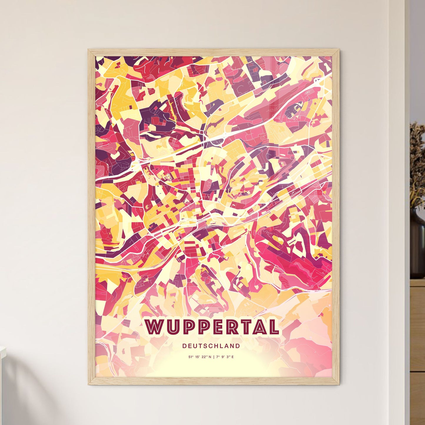 Colorful Wuppertal Germany Fine Art Map Hot Red