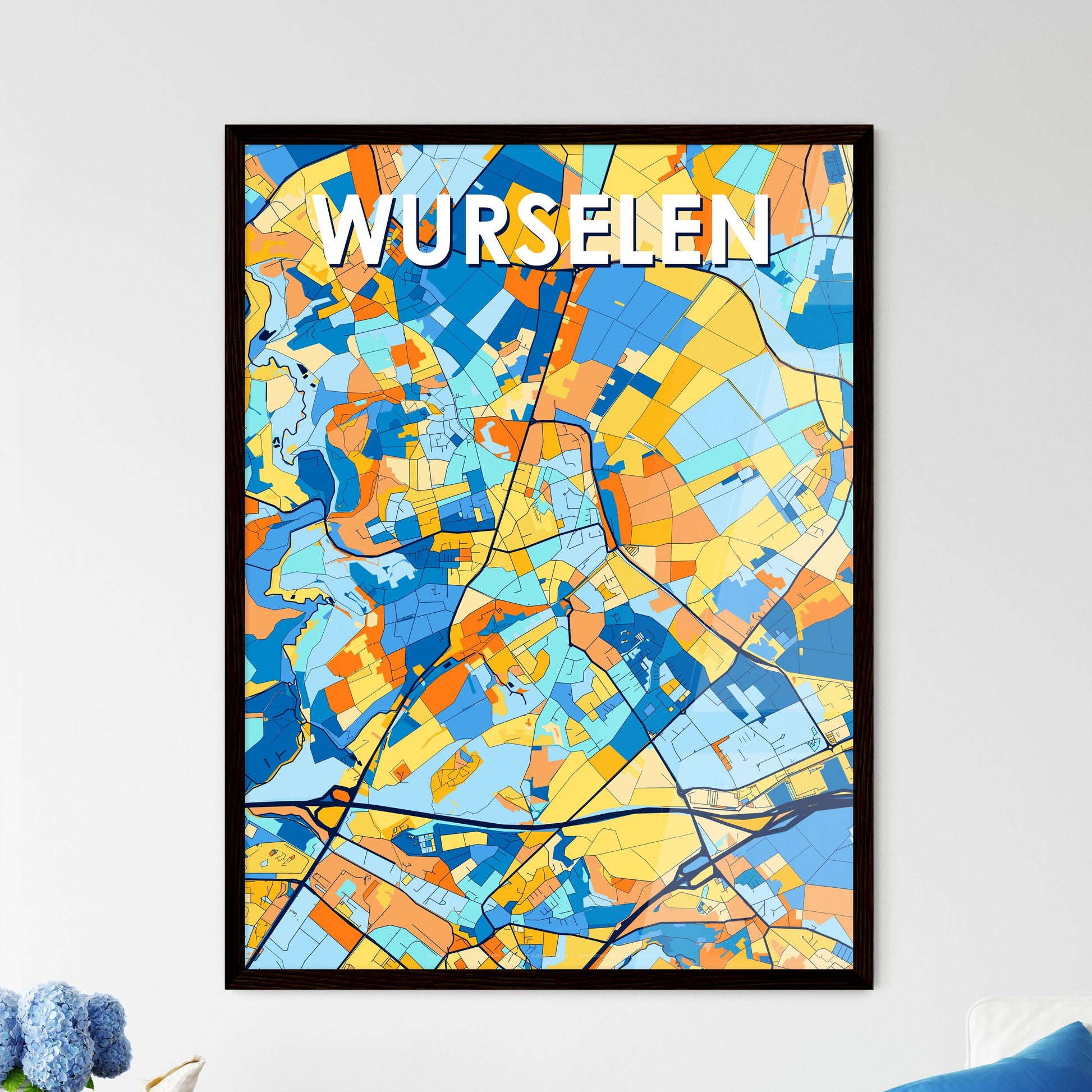 WURSELEN GERMANY Vibrant Colorful Art Map Poster Blue Orange