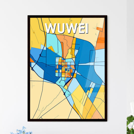 WUWEI CHINA Vibrant Colorful Art Map Poster Blue Orange