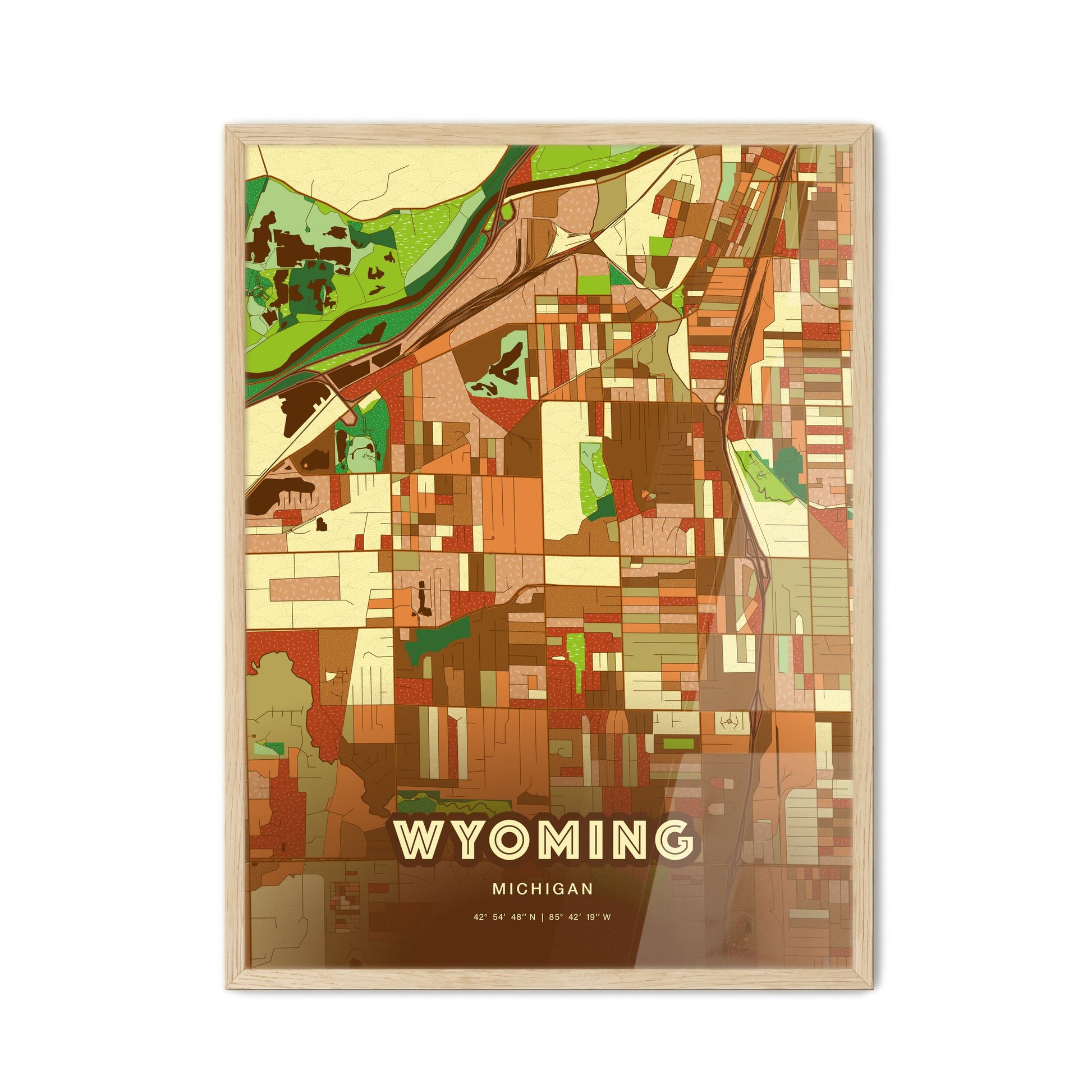 Colorful Wyoming Michigan Fine Art Map Farmhouse