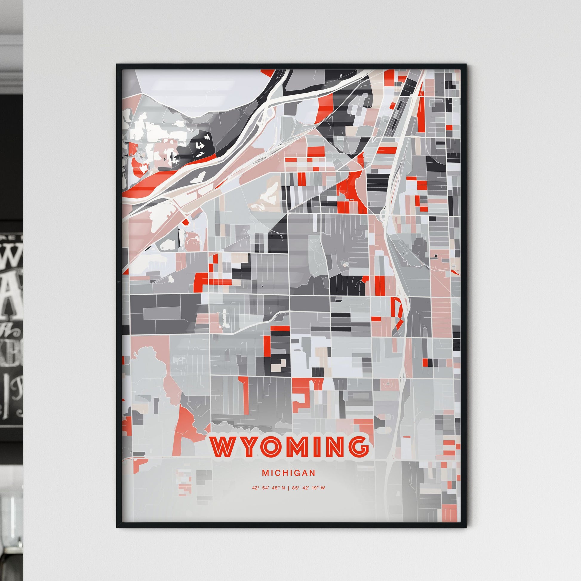 Colorful Wyoming Michigan Fine Art Map Modern Expressive