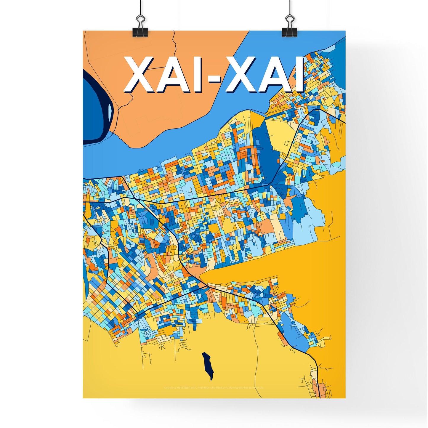 XAI-XAI MOZAMBIQUE Vibrant Colorful Art Map Poster Blue Orange