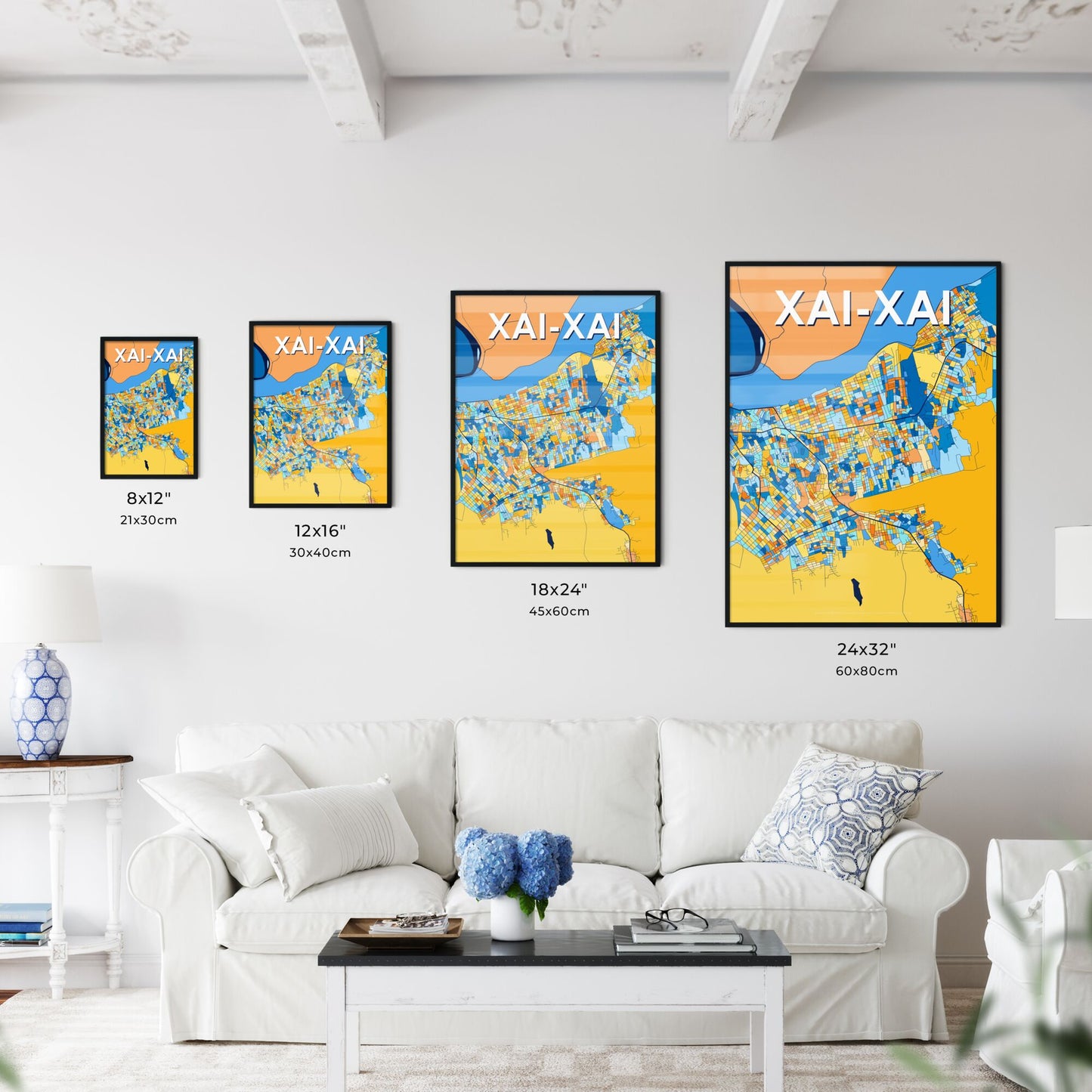 XAI-XAI MOZAMBIQUE Vibrant Colorful Art Map Poster Blue Orange