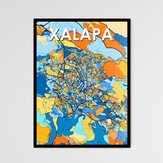 XALAPA MEXICO Vibrant Colorful Art Map Poster Blue Orange