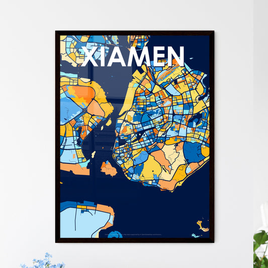 XIAMEN CHINA Vibrant Colorful Art Map Poster Blue Orange