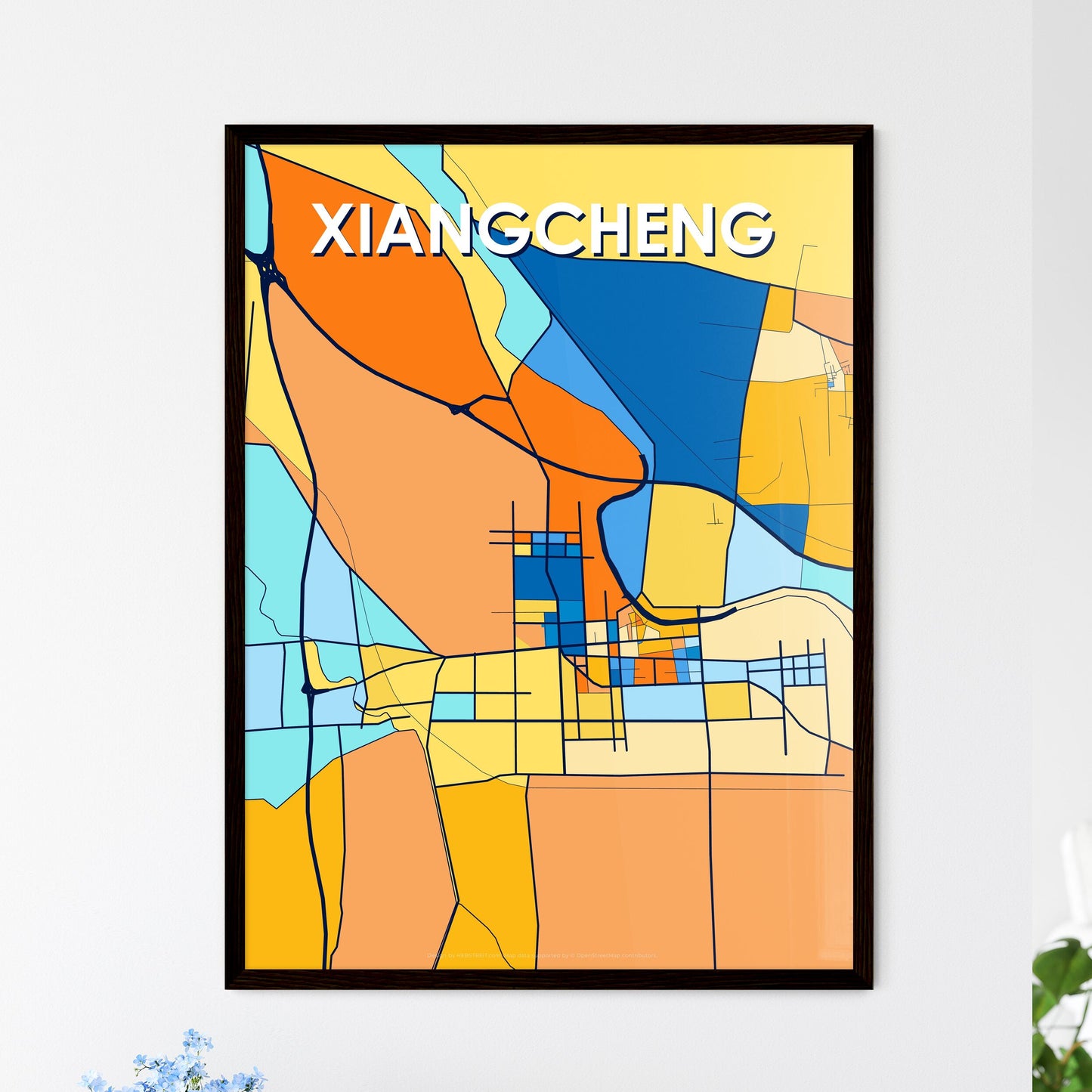 XIANGCHENG CHINA Vibrant Colorful Art Map Poster Blue Orange