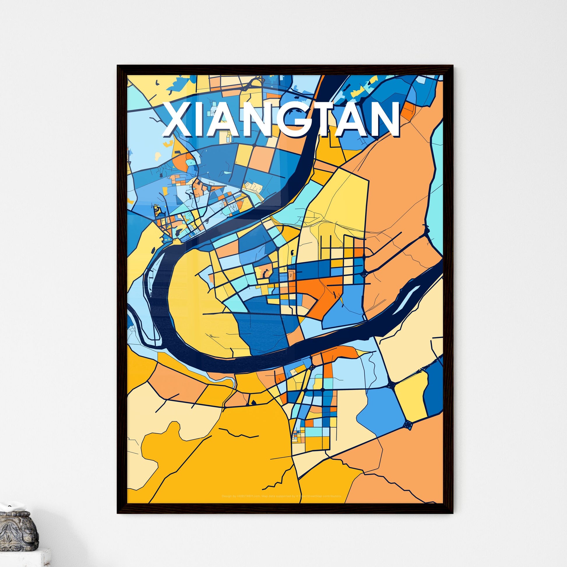 XIANGTAN CHINA Vibrant Colorful Art Map Poster Blue Orange