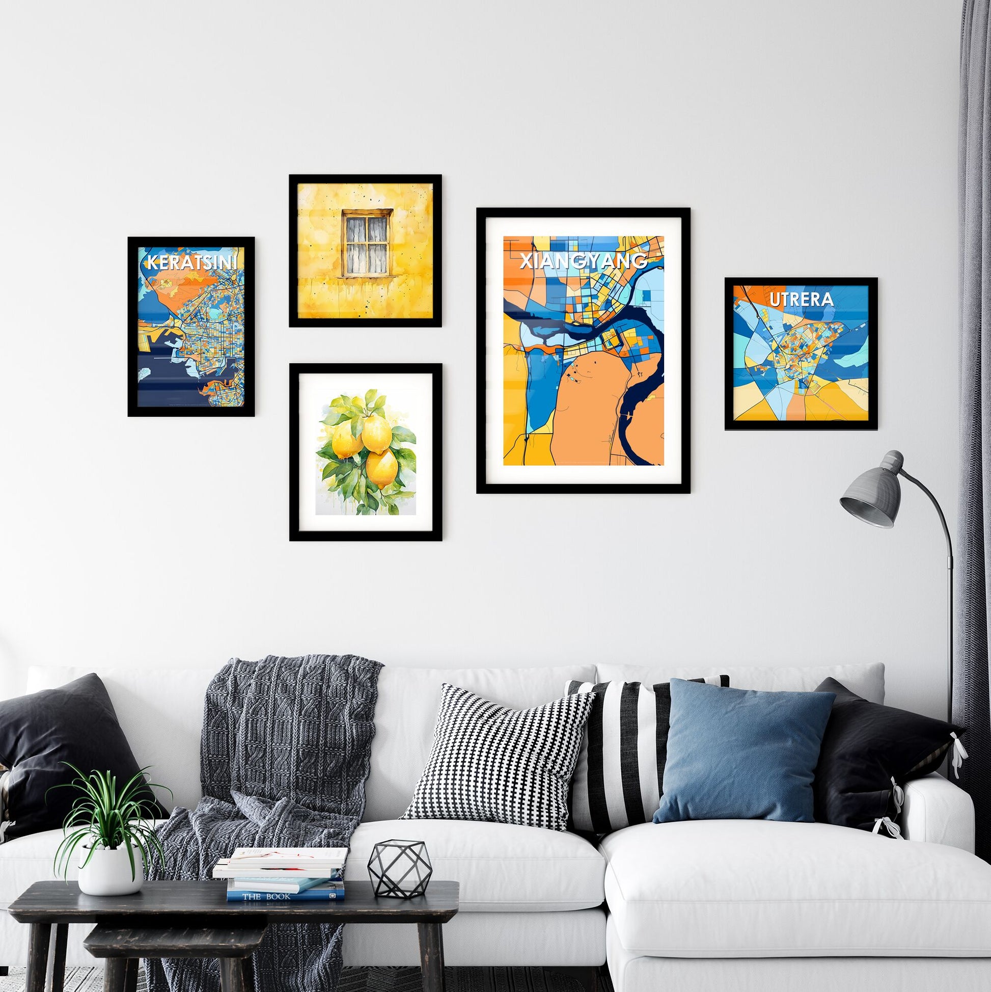 XIANGYANG CHINA Vibrant Colorful Art Map Poster Blue Orange