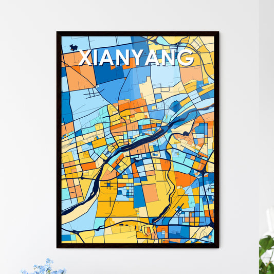 XIANYANG CHINA Vibrant Colorful Art Map Poster Blue Orange