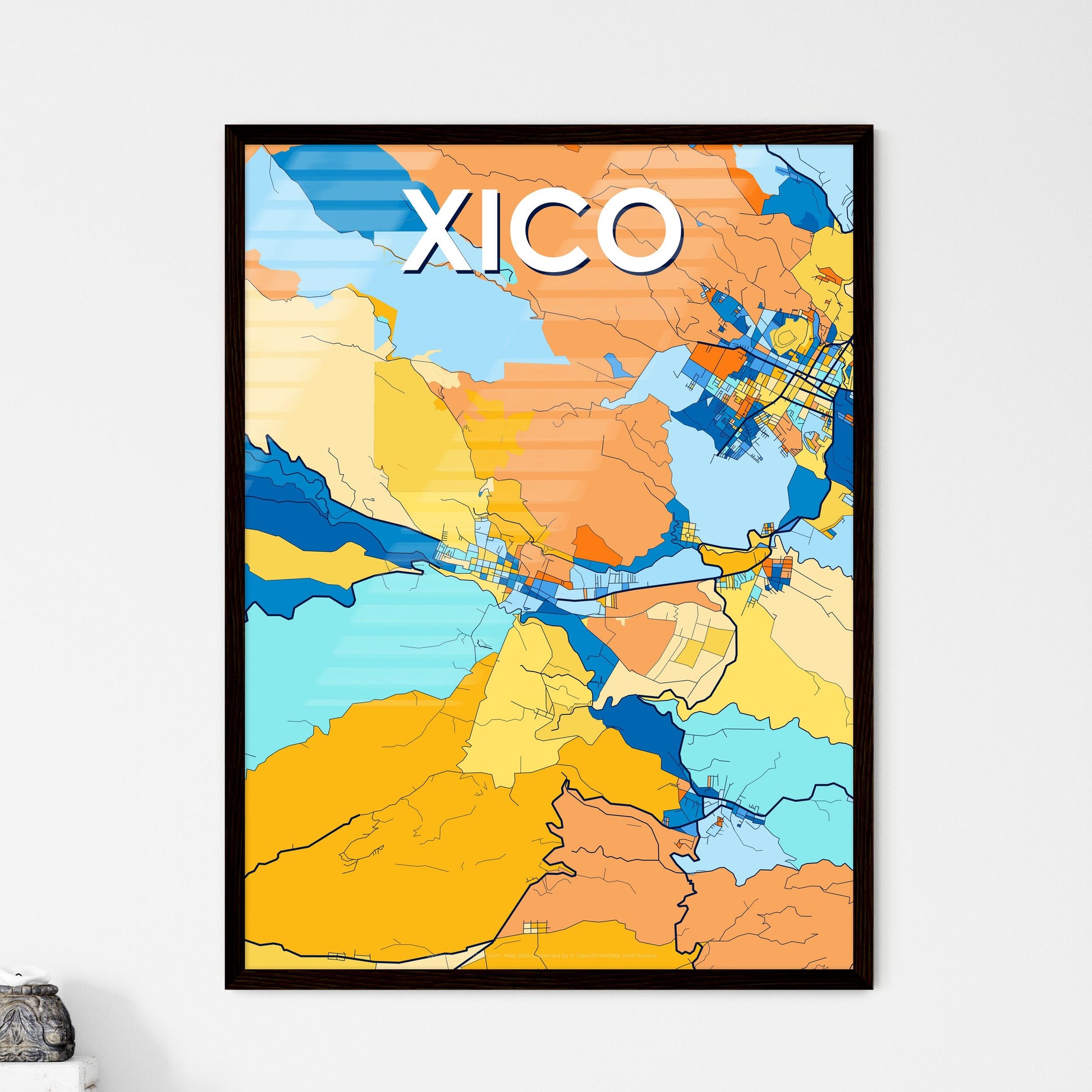 XICO MEXICO Vibrant Colorful Art Map Poster Blue Orange