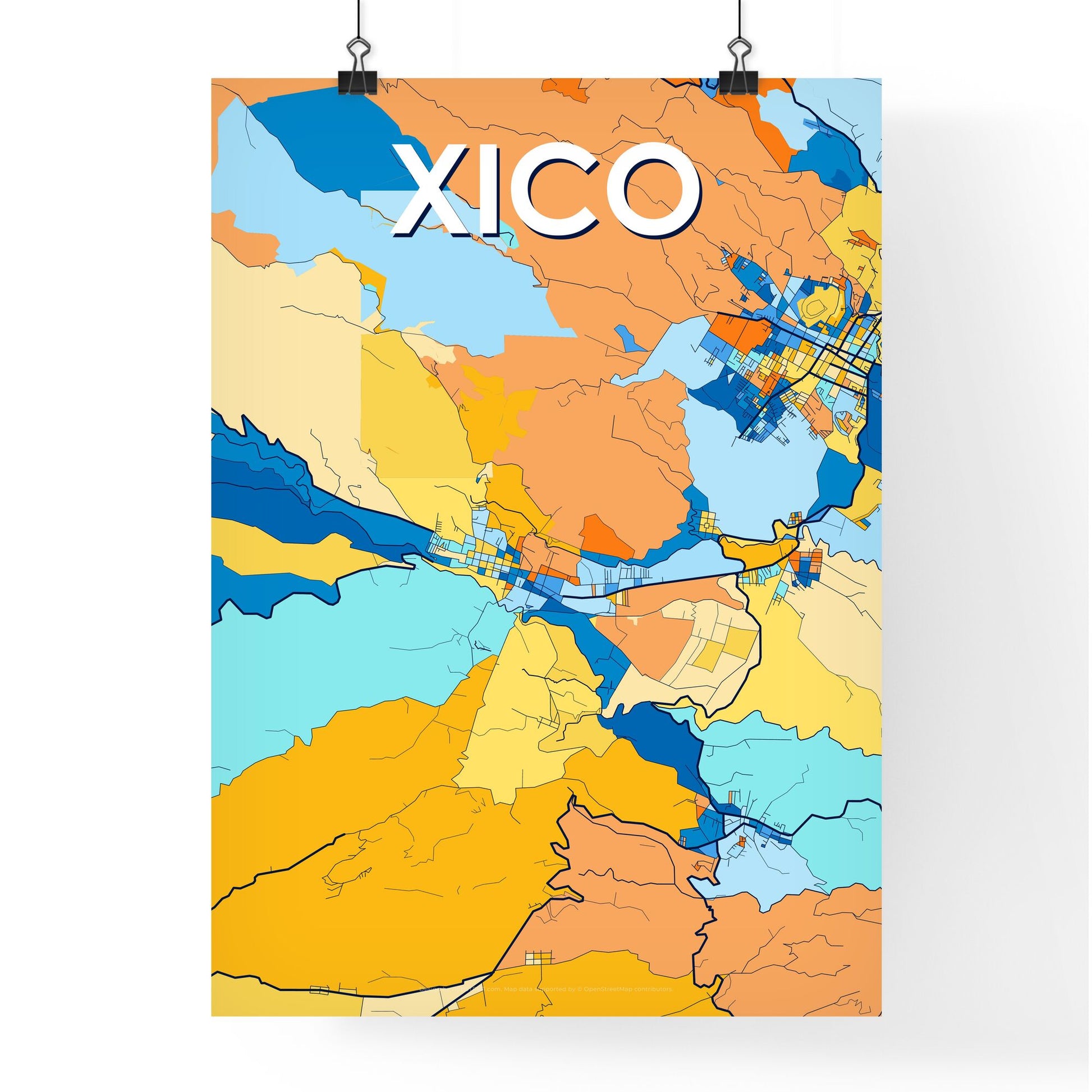 XICO MEXICO Vibrant Colorful Art Map Poster Blue Orange