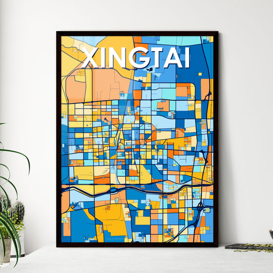 XINGTAI CHINA Vibrant Colorful Art Map Poster Blue Orange