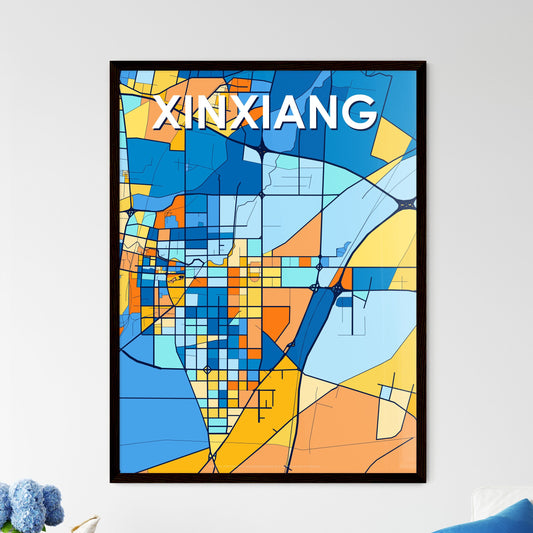 XINXIANG CHINA Vibrant Colorful Art Map Poster Blue Orange