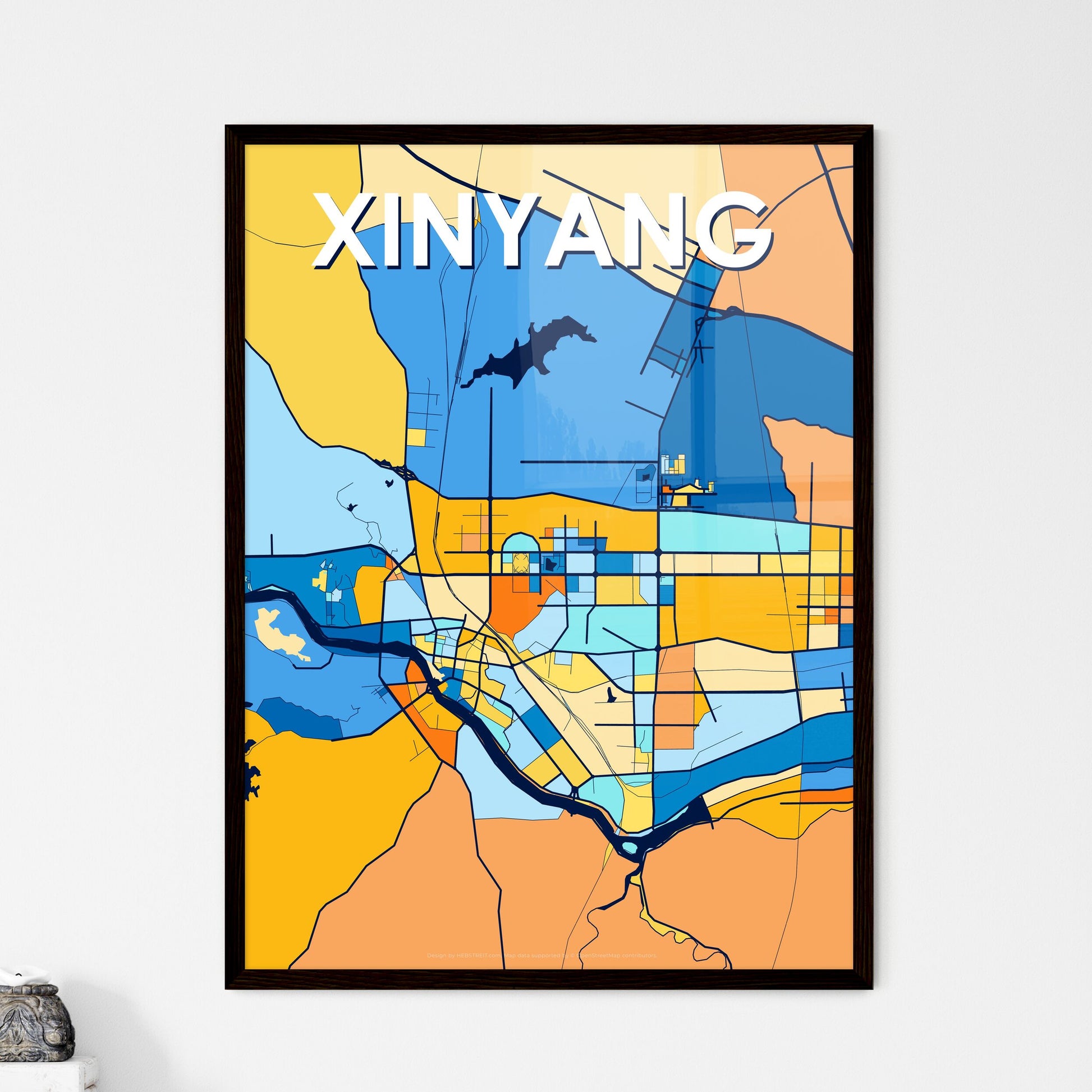 XINYANG CHINA Vibrant Colorful Art Map Poster Blue Orange