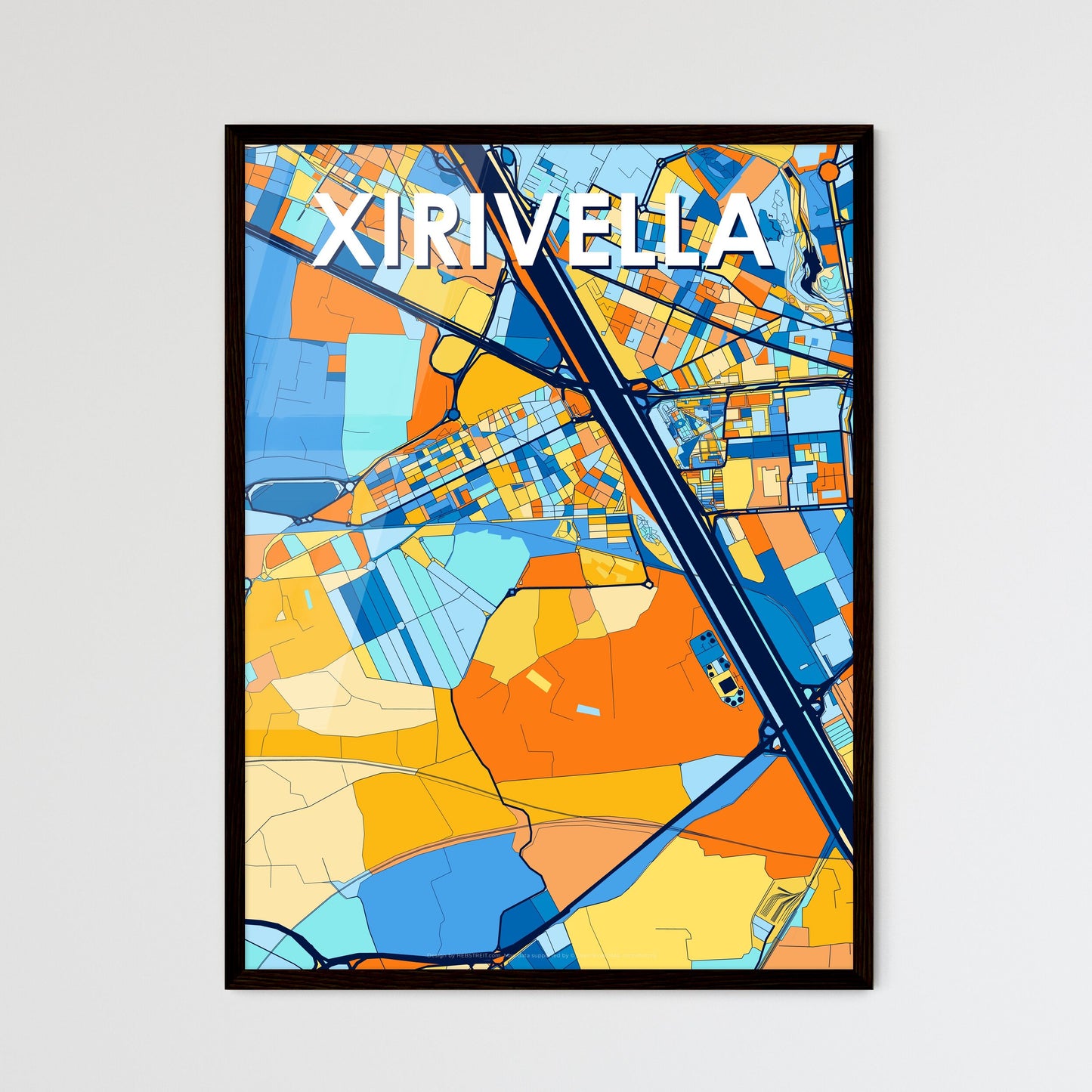 XIRIVELLA SPAIN Vibrant Colorful Art Map Poster Blue Orange