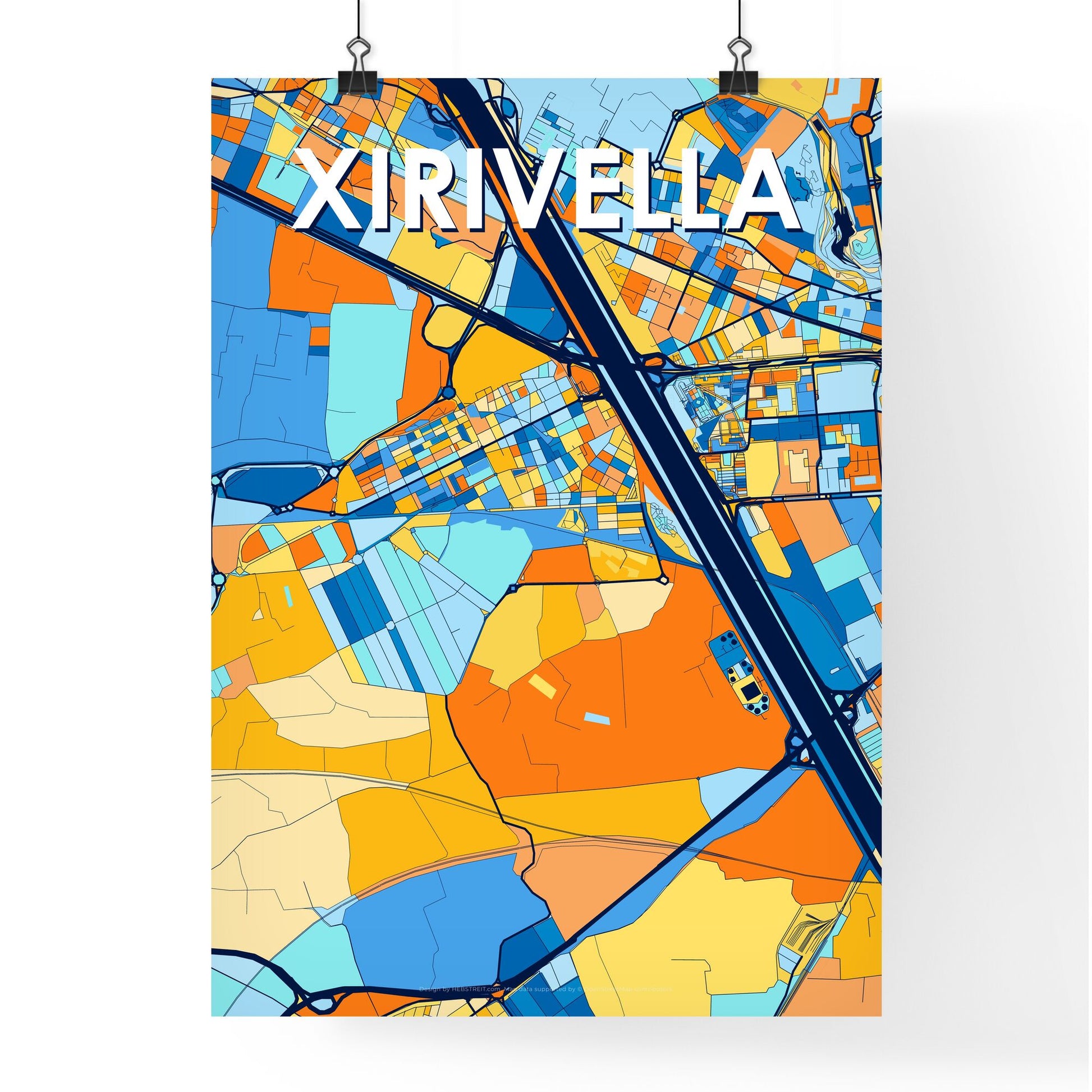 XIRIVELLA SPAIN Vibrant Colorful Art Map Poster Blue Orange