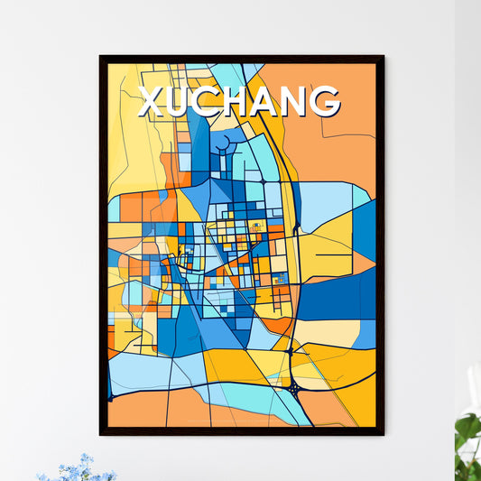 XUCHANG CHINA Vibrant Colorful Art Map Poster Blue Orange