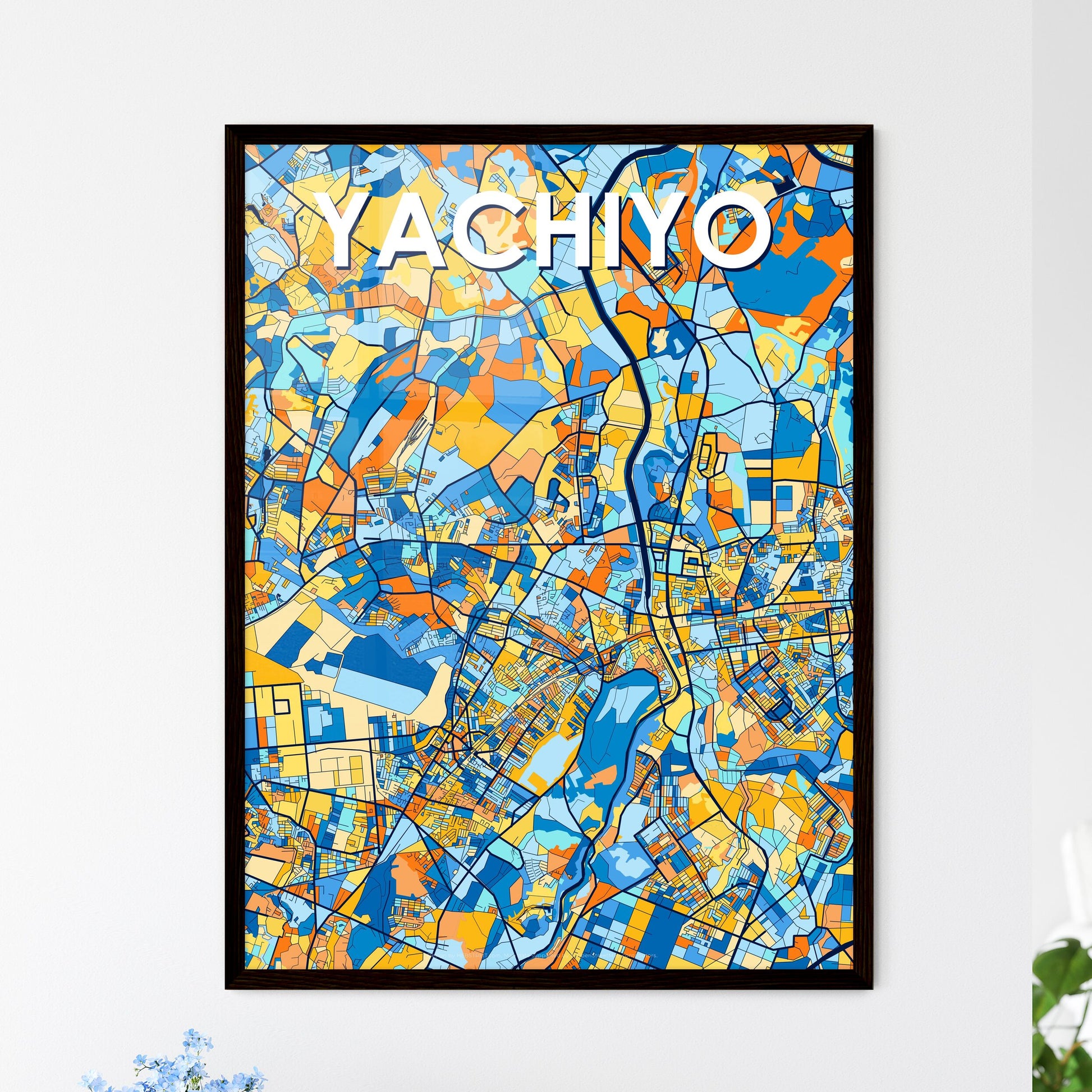 YACHIYO JAPAN Vibrant Colorful Art Map Poster Blue Orange