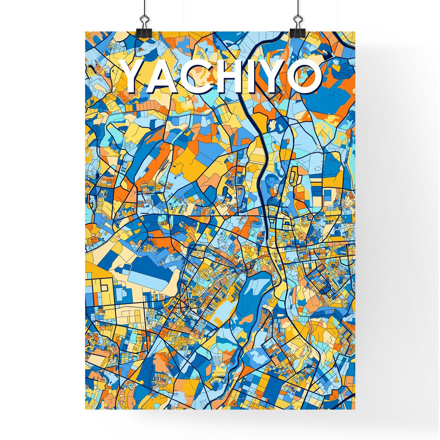 YACHIYO JAPAN Vibrant Colorful Art Map Poster Blue Orange