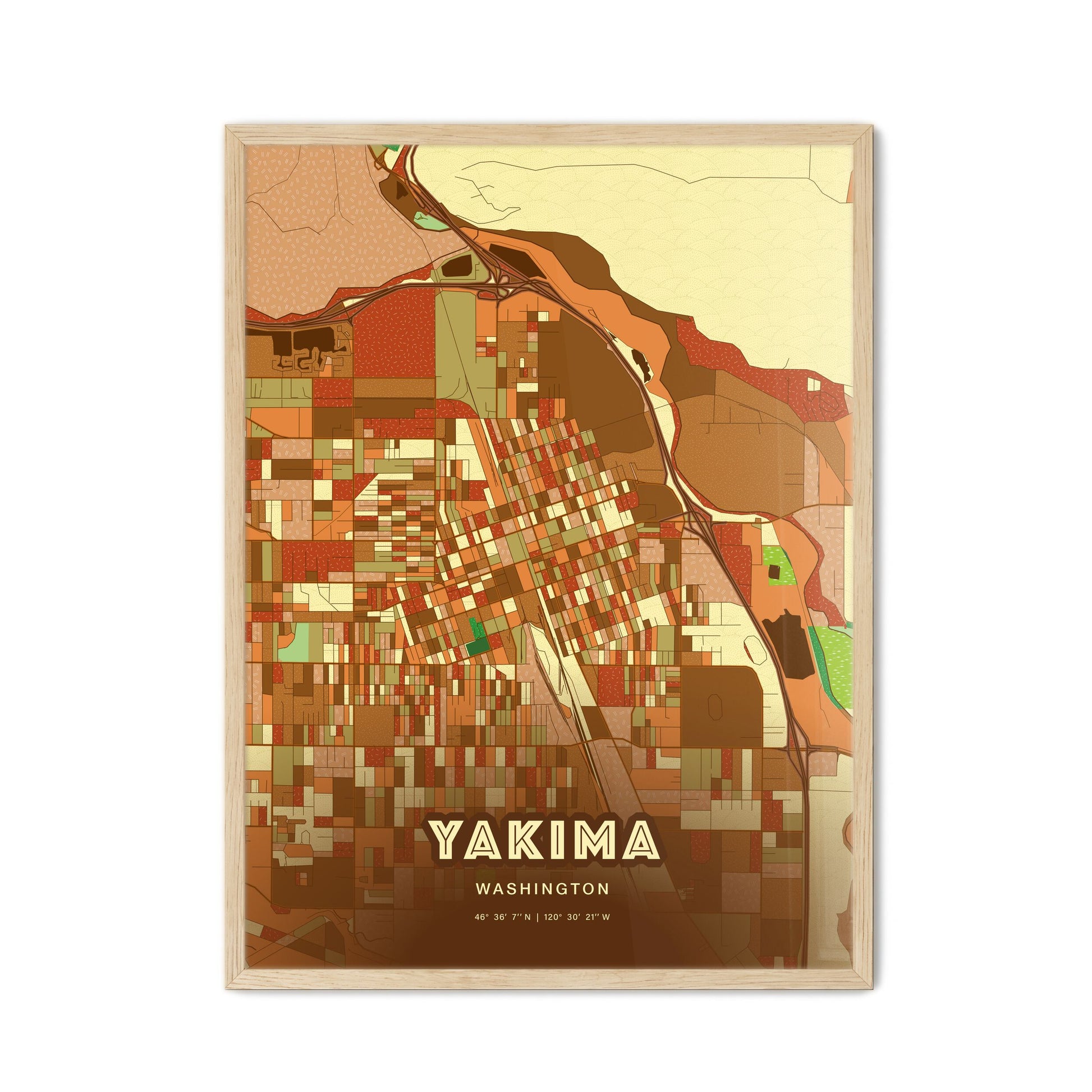 Colorful Yakima Washington Fine Art Map Farmhouse