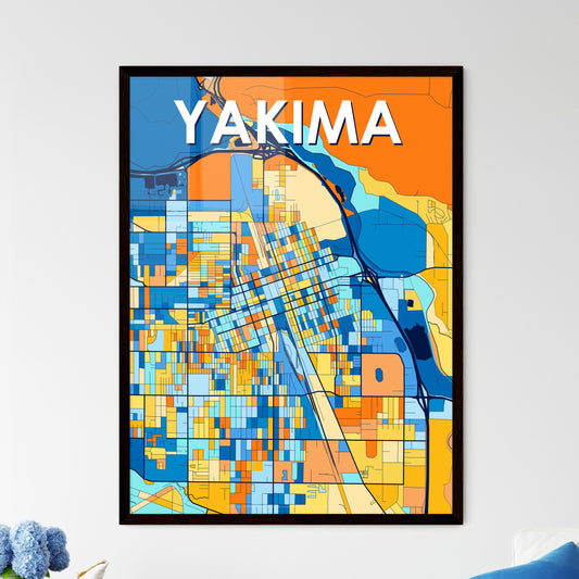 YAKIMA WASHINGTON Vibrant Colorful Art Map Poster Blue Orange