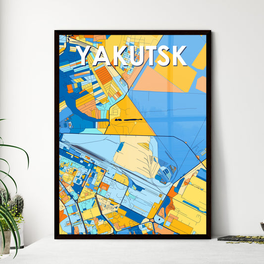 YAKUTSK RUSSIA Vibrant Colorful Art Map Poster Blue Orange