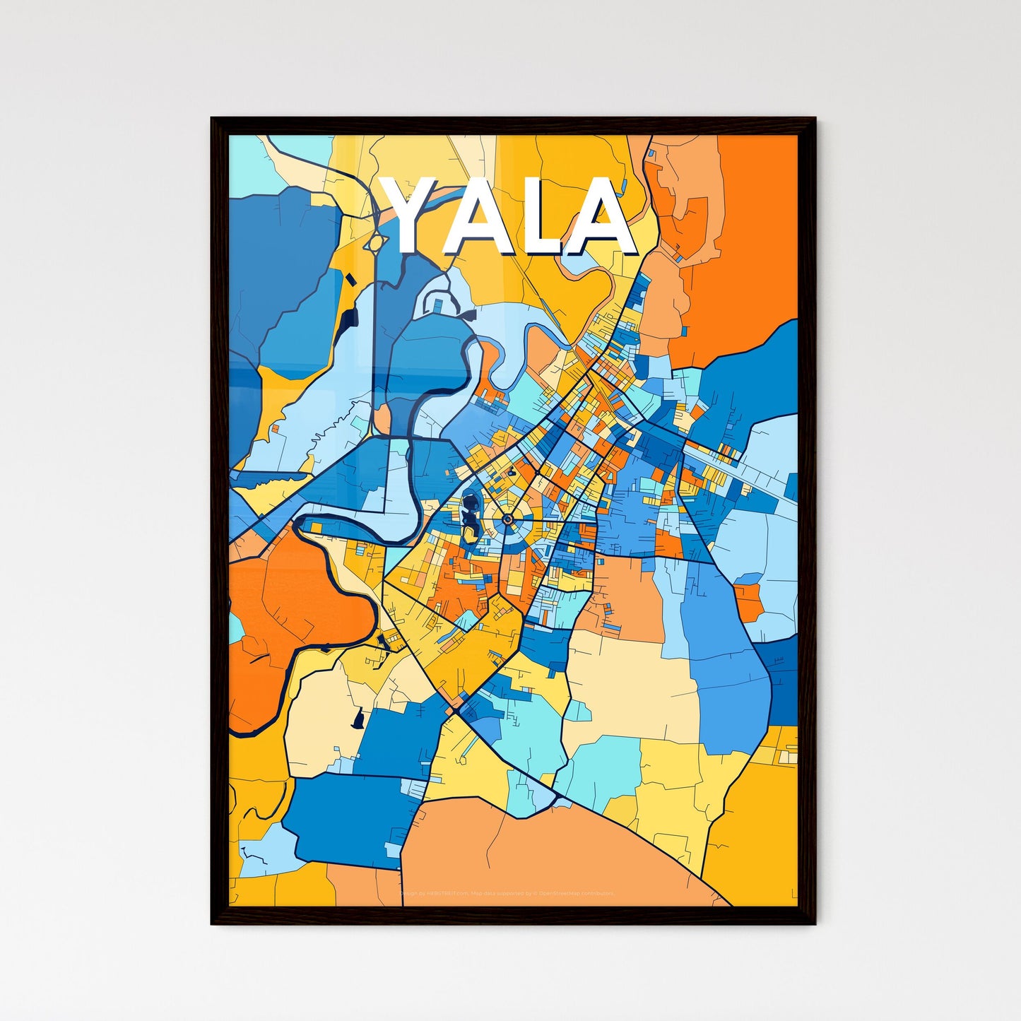 YALA THAILAND Vibrant Colorful Art Map Poster Blue Orange