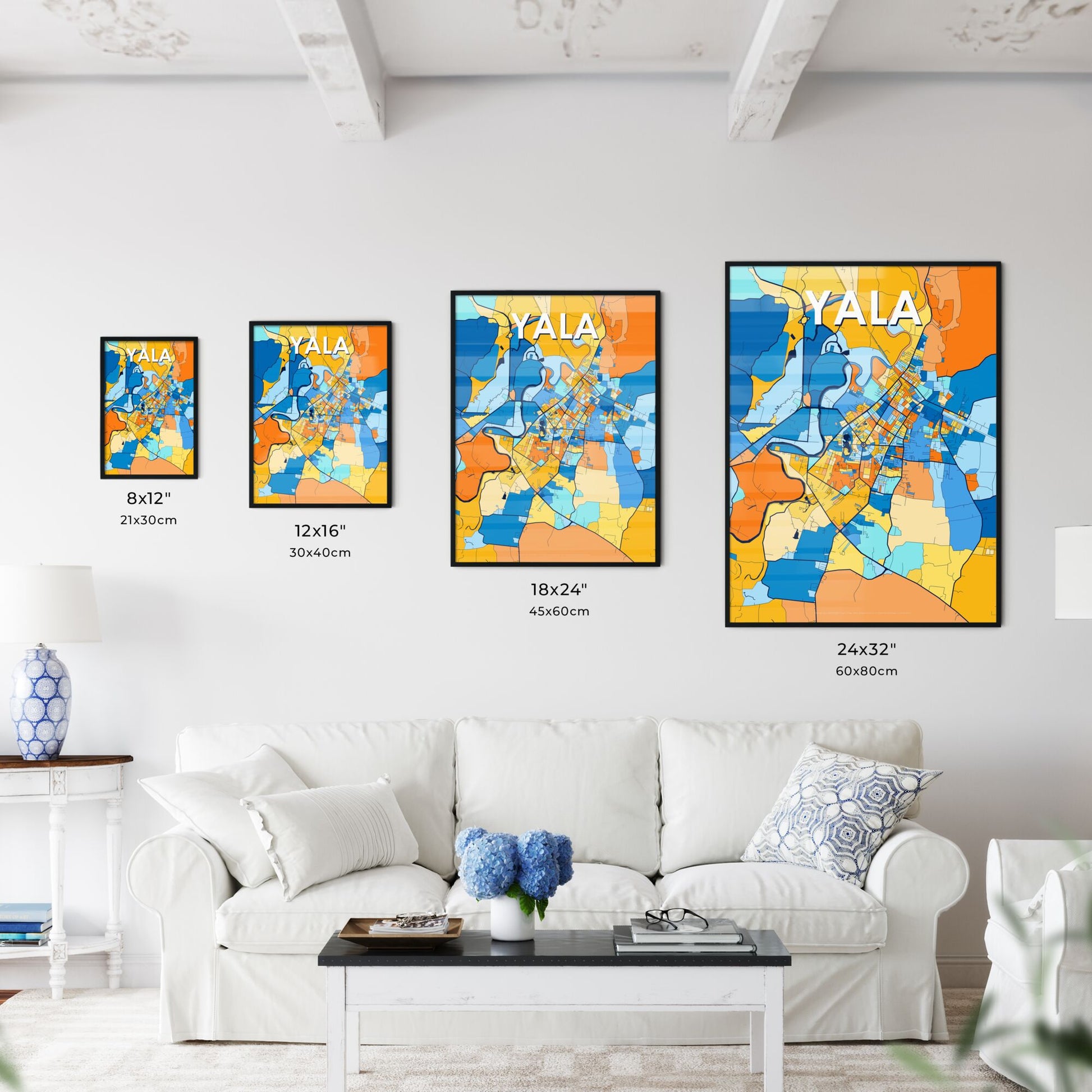 YALA THAILAND Vibrant Colorful Art Map Poster Blue Orange