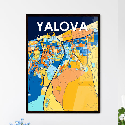 YALOVA TURKEY Vibrant Colorful Art Map Poster Blue Orange